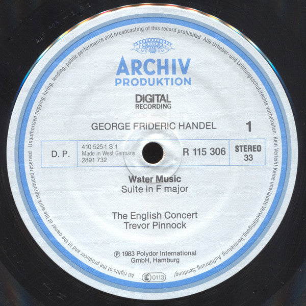 George Frideric Handel* – The English Concert, Trevor Pinnock : Water Music (LP, Club, Dig)