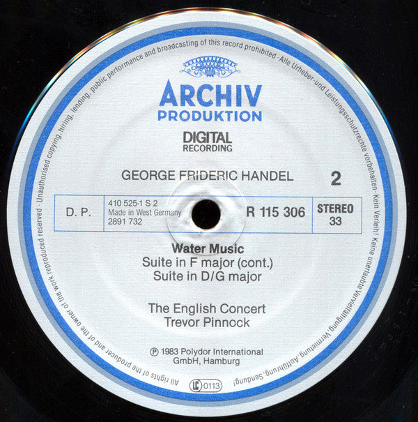 George Frideric Handel* – The English Concert, Trevor Pinnock : Water Music (LP, Club, Dig)