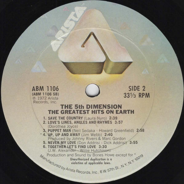 The 5th Dimension* : Greatest Hits On Earth (LP, Comp, RE)