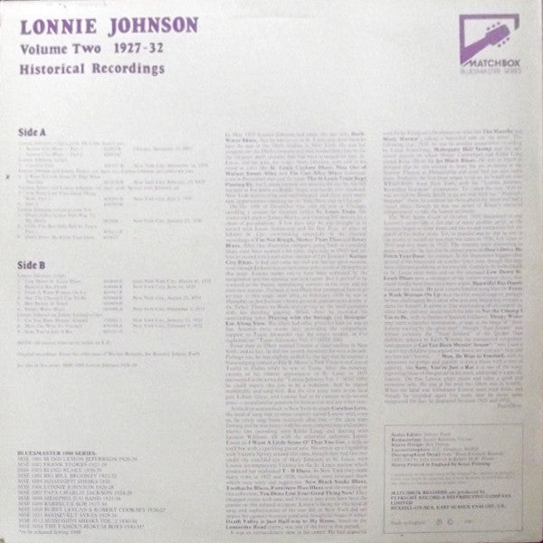Lonnie Johnson (2) : Volume Two 1927-32: Historical Recordings (LP, Comp, Mono)