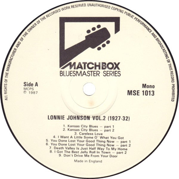 Lonnie Johnson (2) : Volume Two 1927-32: Historical Recordings (LP, Comp, Mono)