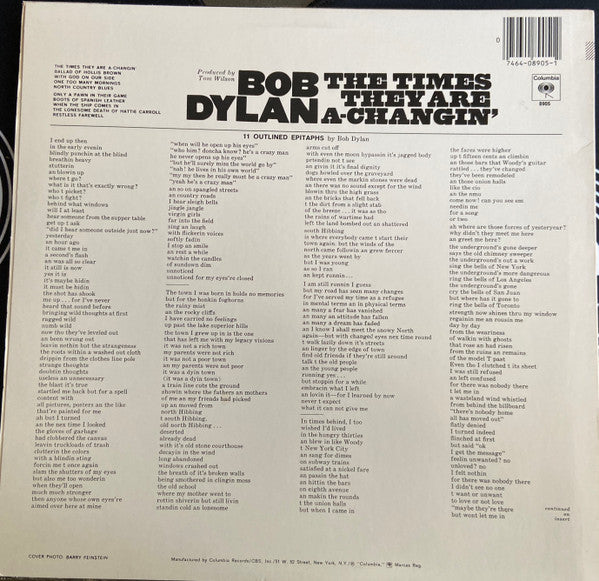 Bob Dylan : The Times They Are A-Changin' (LP, Album, RP, Car)