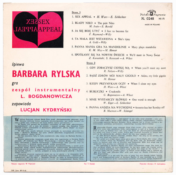 Barbara Rylska : Sex Appeal (LP, Album, Mono, Blu)