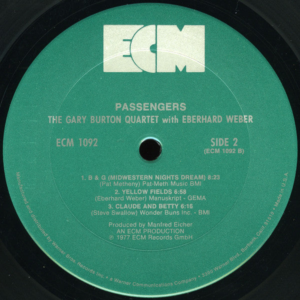 The Gary Burton Quartet* With Eberhard Weber : Passengers (LP, Album, Pit)