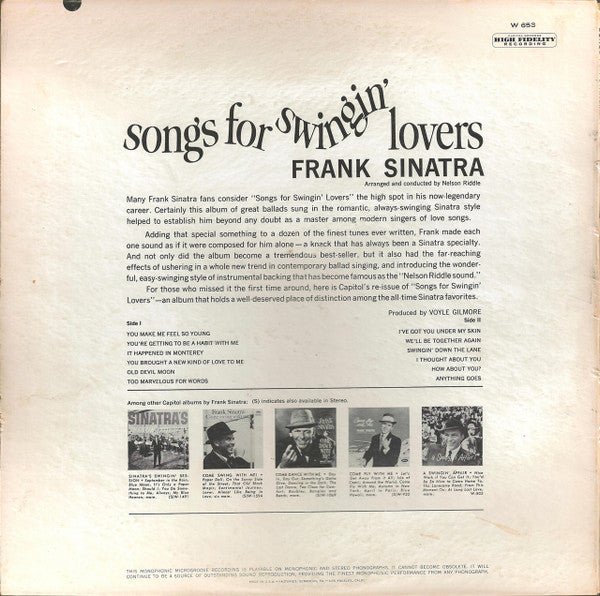 Frank Sinatra : Songs For Swingin' Lovers (LP, Album, Mono, RE, Scr)