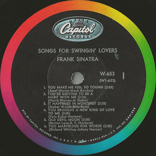 Frank Sinatra : Songs For Swingin' Lovers (LP, Album, Mono, RE, Scr)