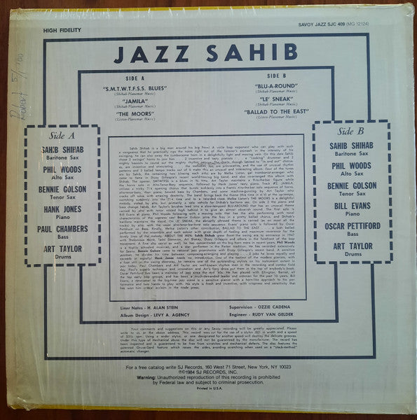 Sahib Shihab : Jazz Sahib (LP, Album, RE, Red)