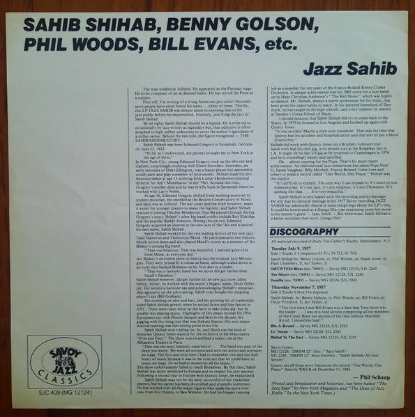 Sahib Shihab : Jazz Sahib (LP, Album, RE, Red)