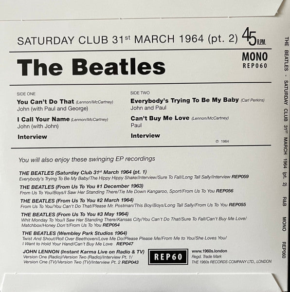 The Beatles : Saturday Club 31st March 1964 (Pt. 2) (7", EP, Mono, Unofficial)