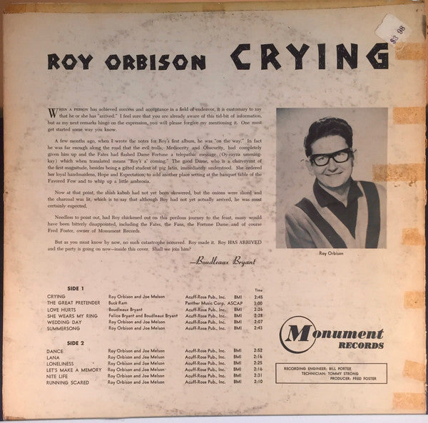 Roy Orbison : Crying (LP, Album, Mono)