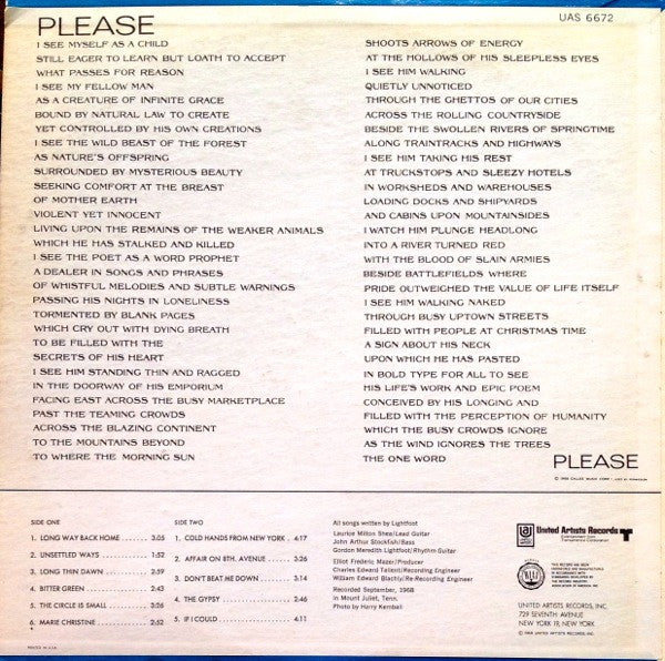 Gordon Lightfoot : Back Here On Earth (LP, Album, Roc)