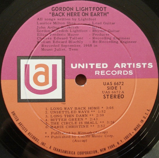 Gordon Lightfoot : Back Here On Earth (LP, Album, Roc)