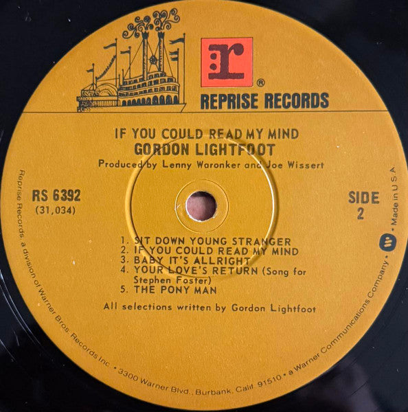 Gordon Lightfoot : If You Could Read My Mind (LP, Album, RE, WIn)