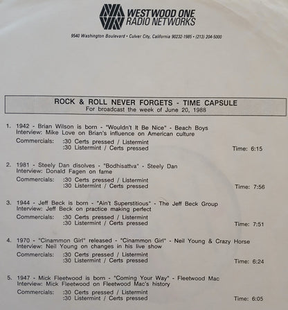 Various : Rock & Roll Never Forgets - Time Capsules - Week of June 20, 1988 (LP, Promo, Transcription)