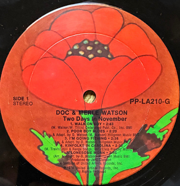 Doc & Merle Watson : Two Days In November (LP, Album, Ter)