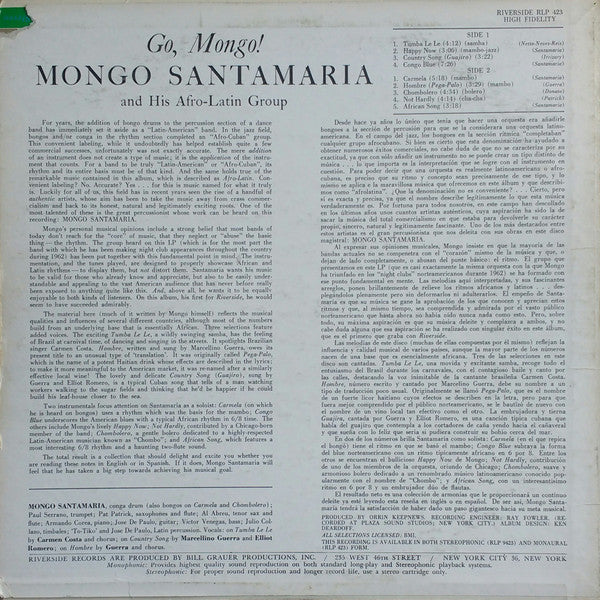 Mongo Santamaria And His Afro-Latin Group : Go, Mongo! (LP, Album, Mono)