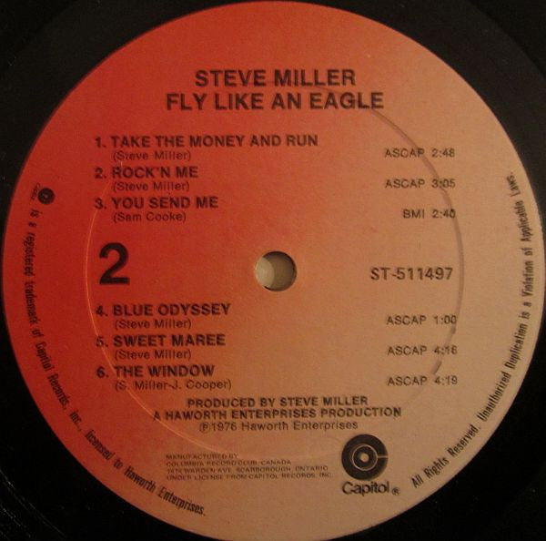 Steve Miller Band : Fly Like An Eagle (LP, Album, Club)