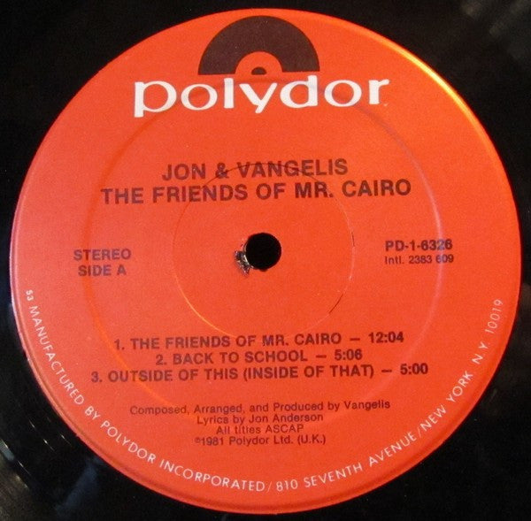 Jon And Vangelis* : The Friends Of Mr. Cairo (LP, Album, 53-)