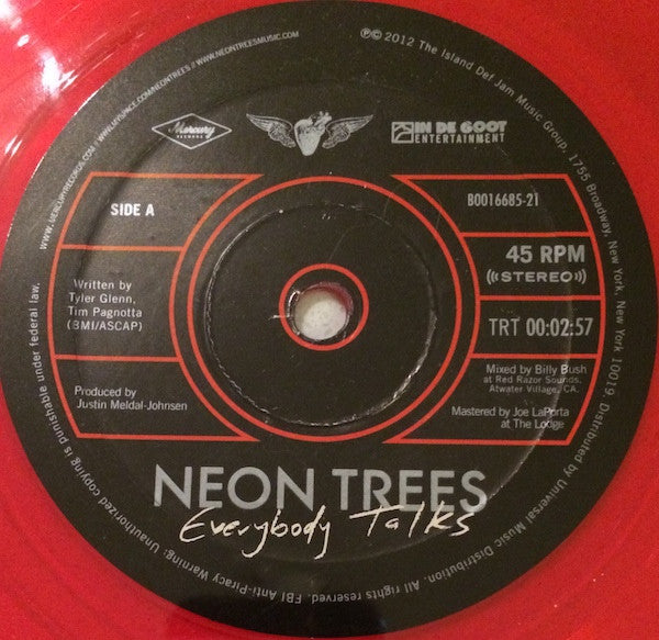 Neon Trees : Everybody Talks (7", Shape, RSD, Single, Ltd, Red)