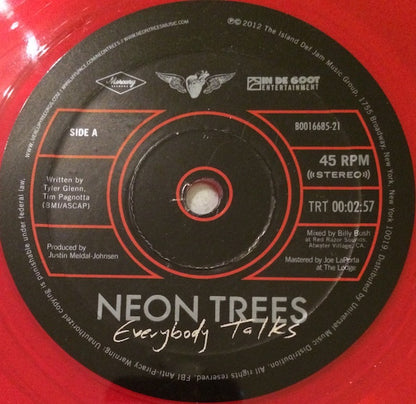 Neon Trees : Everybody Talks (7", Shape, RSD, Single, Ltd, Red)