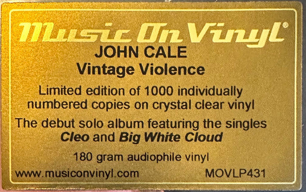 John Cale : Vintage Violence (LP, Album, Ltd, Num, RE, Cry)