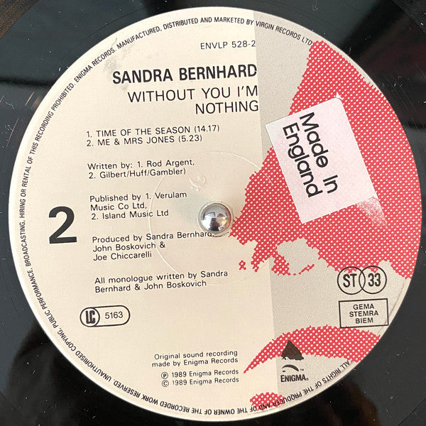 Sandra Bernhard : Without You I'm Nothing (2xLP, Album)