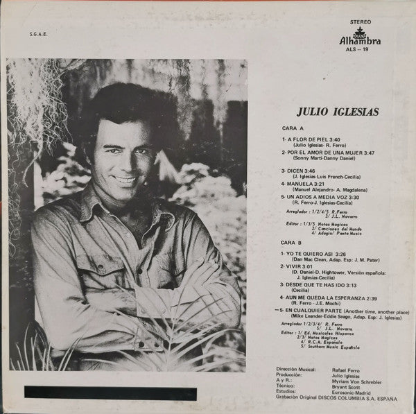 Julio Iglesias : A Flor De Piel (LP, Album)