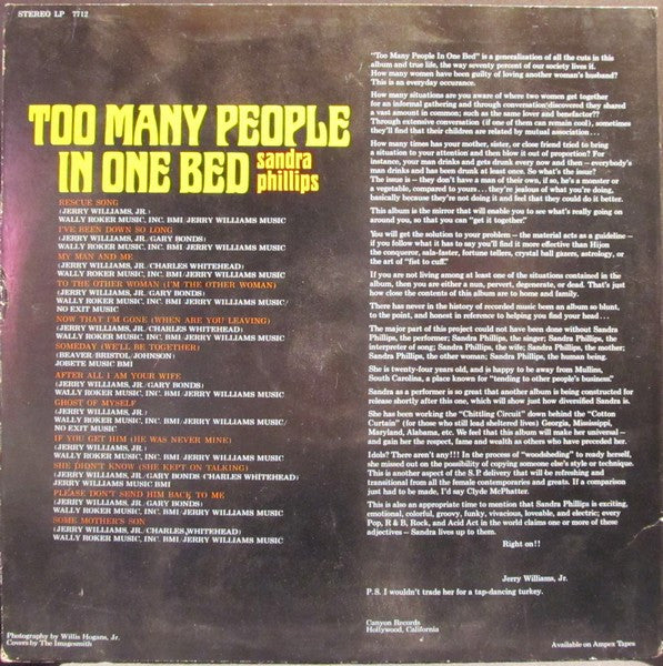 Sandra Phillips : Too Many People In One Bed (LP, Album)