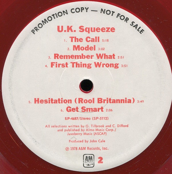 Squeeze (2) : U.K. Squeeze (LP, Album, Promo, Red)