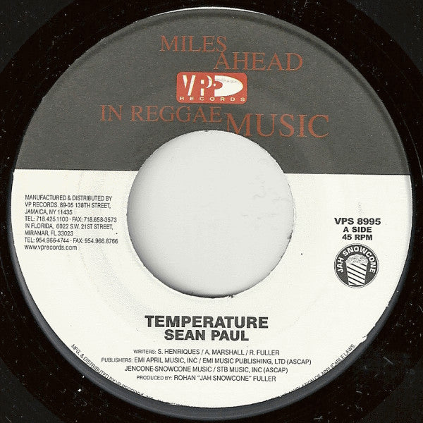 Sean Paul / Kiprich : Temperature / Tek Time (7")
