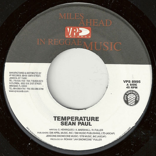 Sean Paul / Kiprich : Temperature / Tek Time (7")