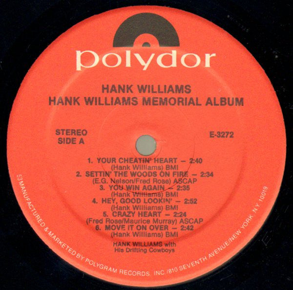 Hank Williams With His Drifting Cowboys : Memorial Album (LP, Album, RE)