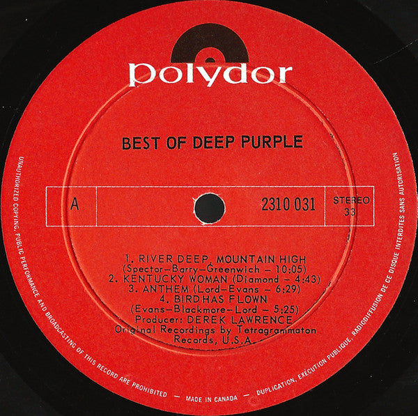 Deep Purple : Best Of Deep Purple (LP, Comp)