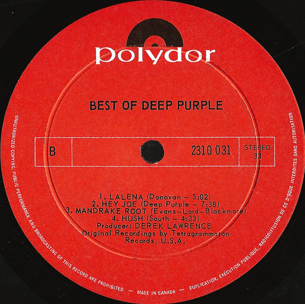 Deep Purple : Best Of Deep Purple (LP, Comp)