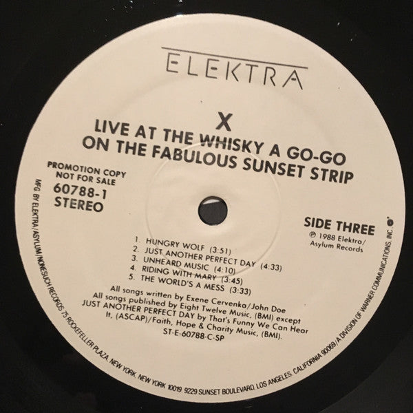 X (5) : Live At The Whisky A Go-Go On The Fabulous Sunset Strip (2xLP, Album, Promo)