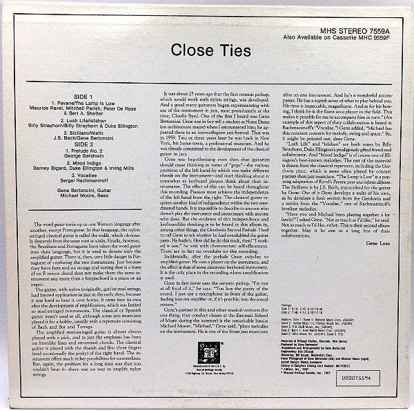 Gene Bertoncini, Michael Moore (2) : Close Ties - Works By Bach, Ellington, Gershwin, Ravel, And Others (LP)