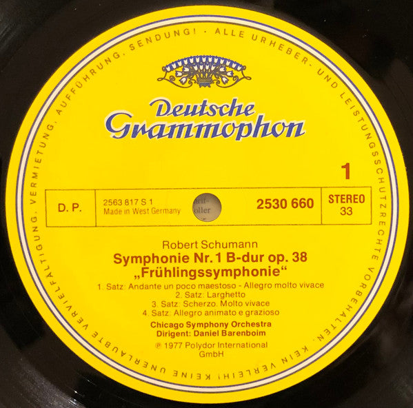 Robert Schumann, Chicago Symphony Orchestra, Daniel Barenboim : »Frühlings-Symphonie« = »Spring« Nr.1 / Symphonie Nr.4 (LP, Album)