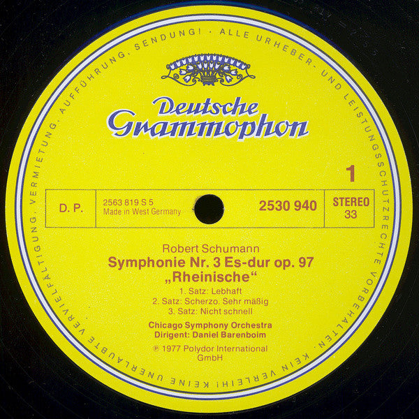 Robert Schumann, Chicago Symphony Orchestra ∙ Daniel Barenboim : Symphonie Nr. 3 ∙ Manfred-Ouvertüre (LP)