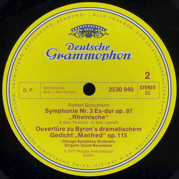 Robert Schumann, Chicago Symphony Orchestra ∙ Daniel Barenboim : Symphonie Nr. 3 ∙ Manfred-Ouvertüre (LP)