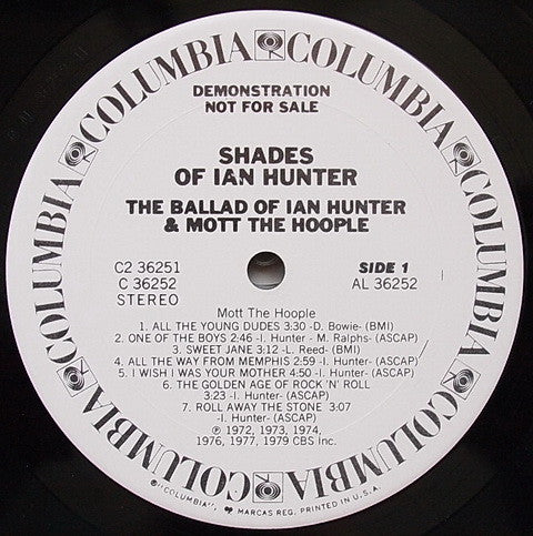 Ian Hunter : Shades Of Ian Hunter - The Ballad Of Ian Hunter & Mott The Hoople (2xLP, Comp, Promo, Pit)