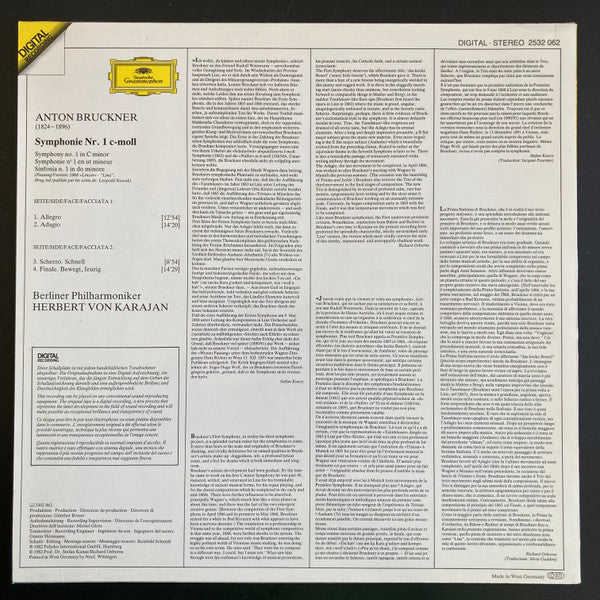 Anton Bruckner, Berliner Philharmoniker, Herbert Von Karajan : Symphonie Nr. 1 (LP, Album)