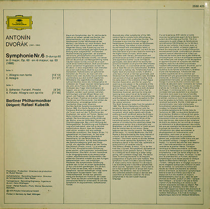 Antonín Dvořák, Berliner Philharmoniker, Rafael Kubelik : Symphonie Nr. 6 (LP)