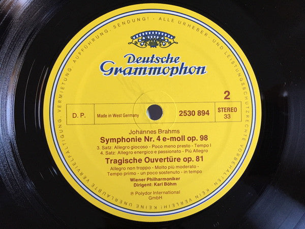 Karl Böhm · Johannes Brahms / Wiener Philharmoniker : Symphonie Nr. 4 / Tragische Ouvertüre · Tragic Overture (LP)