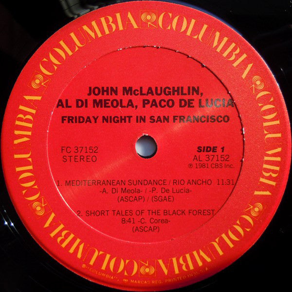 Al Di Meola, John McLaughlin, Paco De Lucía : Friday Night In San Francisco (LP, Album)