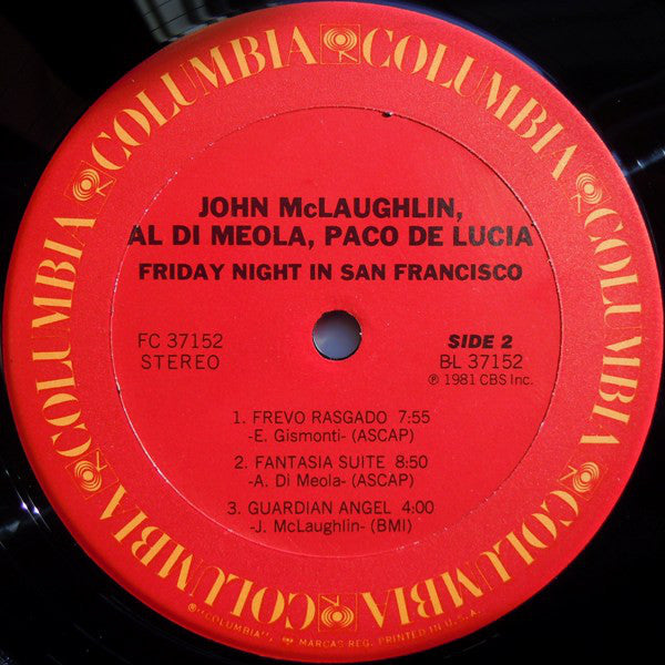 Al Di Meola, John McLaughlin, Paco De Lucía : Friday Night In San Francisco (LP, Album)