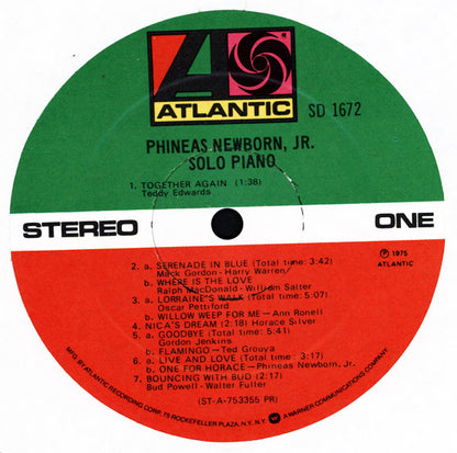 Phineas Newborn, Jr.* : Solo Piano (LP, Album, PR )