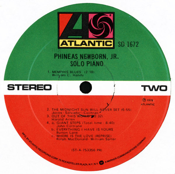 Phineas Newborn, Jr.* : Solo Piano (LP, Album, PR )