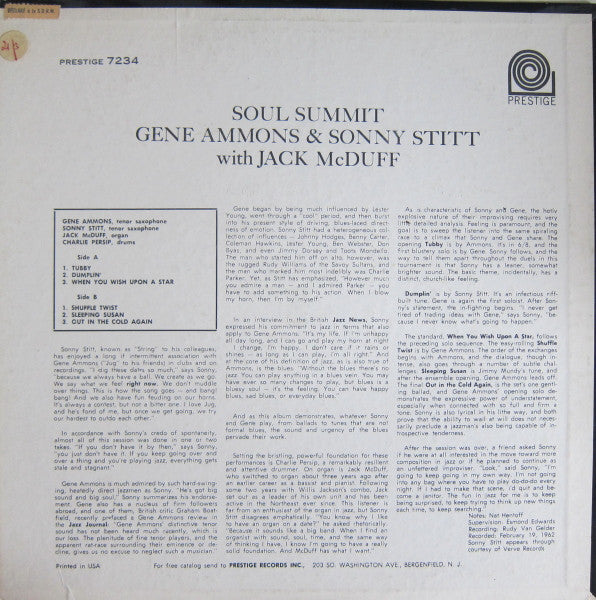 Gene Ammons & Sonny Stitt With Jack McDuff* : Soul Summit (LP, Album, Mono)