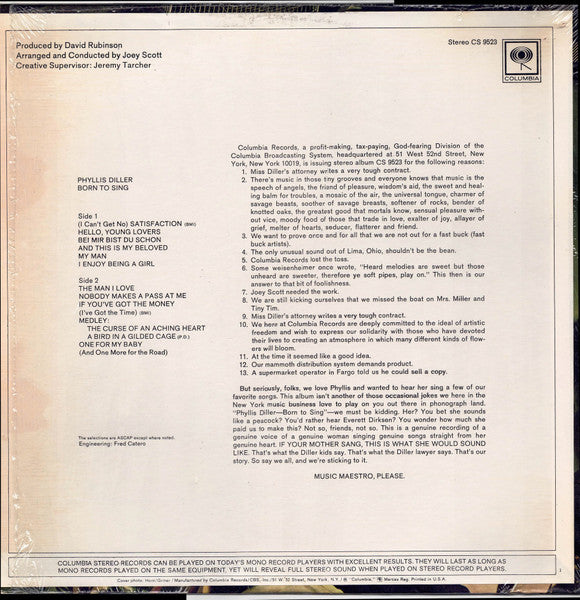 Phyllis Diller : Born To Sing (LP, Album)