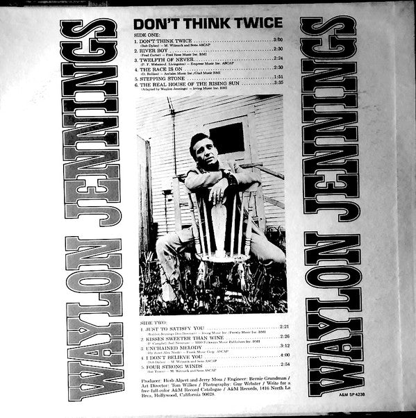 Waylon Jennings : Don't Think Twice (LP, Album, Ter)